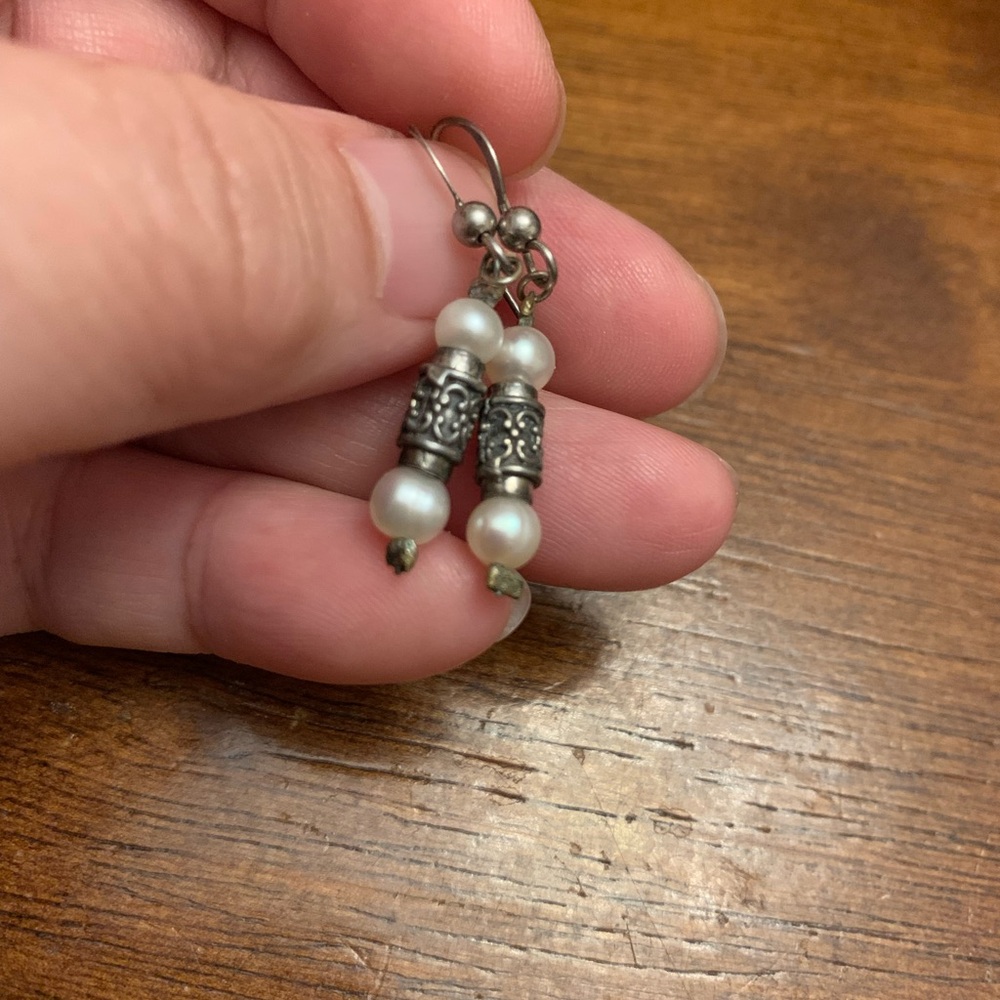 Elegant Silver and White Pearl Drop Earrings